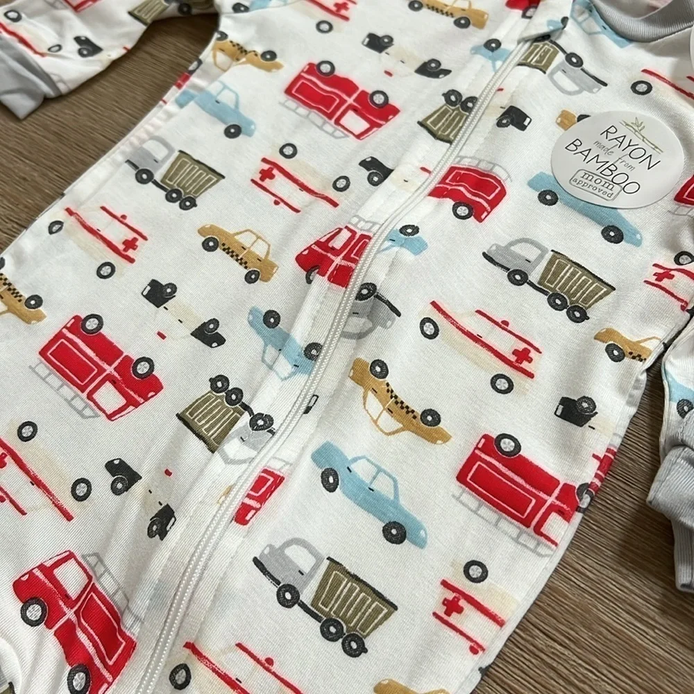Milkberry Baby Boy Bamboo Set of 2 Footie Sleepers 3-6 months cars trucks
